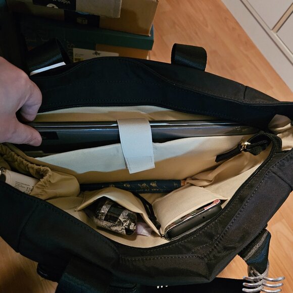 Luxebold | Multi-Pockets Black Canvas Work School Tote Bag - NWT - Picture 14 of 16